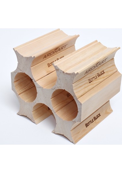 Bottle Block 6’ Lı Ahşap Şaraplık, Ahşap Şarap Rafı
