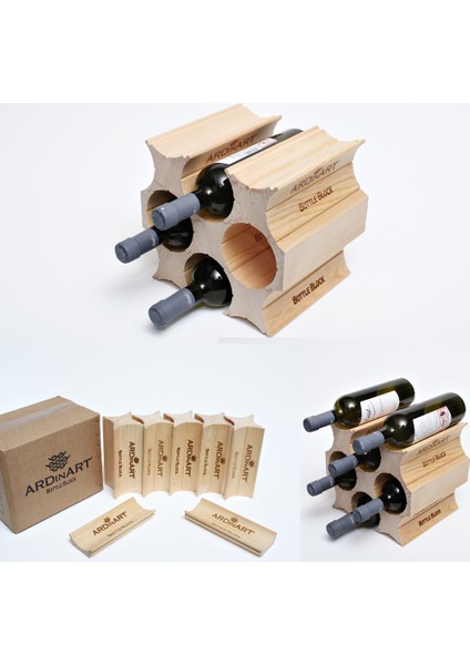 Bottle Block 6’ Lı Ahşap Şaraplık, Ahşap Şarap Rafı