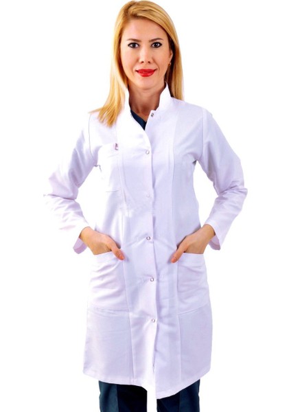Kadın Hakim Yaka Beyaz Doktor Hemşire Öğretmen Vizit Önlük