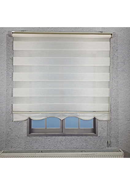 Geniş Pileli Zebra Perde (Ekru-Açık Krem )