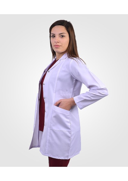 Kadın Klasik Yaka Beyaz Doktor Hemşire Öğretmen Vizit Önlük