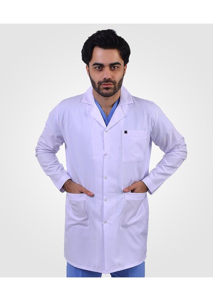 Erkek Klasik Yaka Beyaz Doktor Öğretmen Vizit Önlük