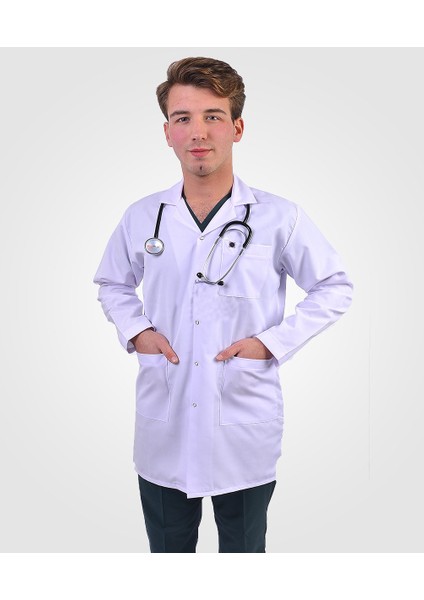 Erkek Klasik Yaka Beyaz Doktor Öğretmen Vizit Önlük