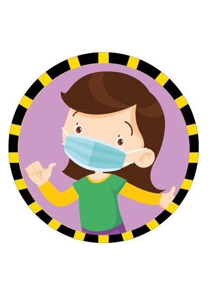 Sosyal Mesafe Maske Tak Sticker Yuvarlak Yapışkanlı Folyo 25X25