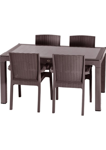Rattan 4'lü Camlı Bahçe Mutfak Masa Takımı