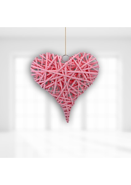 Dekoratif Hasır Kalp, 30 x 25 x 6 cm - Pembe