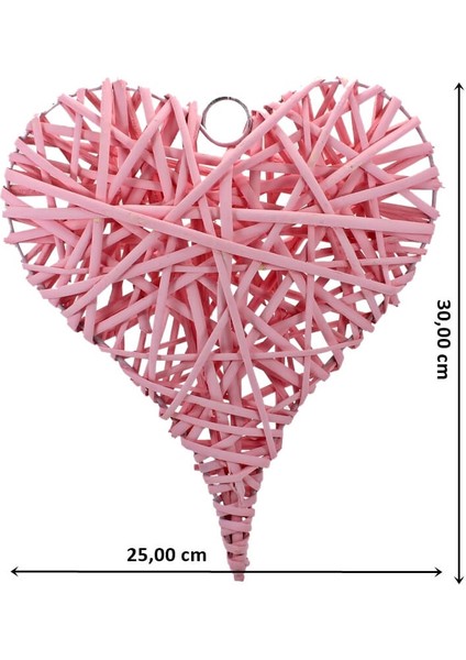 Dekoratif Hasır Kalp, 30 x 25 x 6 cm - Pembe