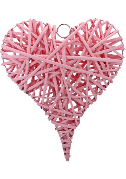 Dekoratif Hasır Kalp, 30 x 25 x 6 cm - Pembe