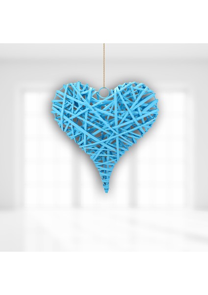 Dekoratif Hasır Kalp, 30 x 25 x 6 cm - Mavi