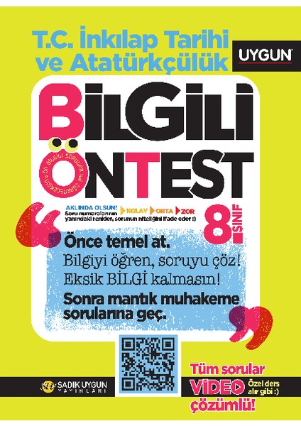 Sadık Uygun Yayınları – Bilgili Ön Test – İnkılâp Tarihi ve Atatürkçülük – 8. Sınıf