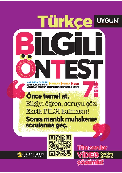 Sadık Uygun Yayınları – Bilgili Ön Test – Türkçe 7. Sınıf