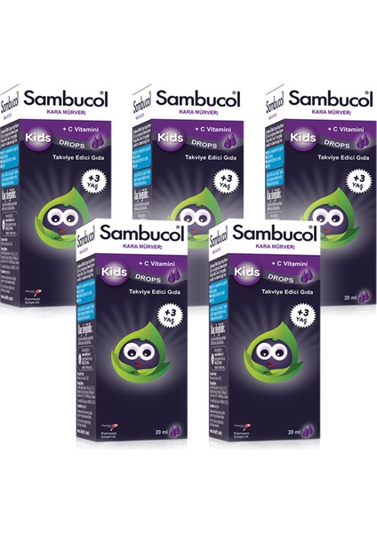 Kids Drops Kara Mürver Kuşburnu ve C Vitamini Damla 20 ml x 5 Adet