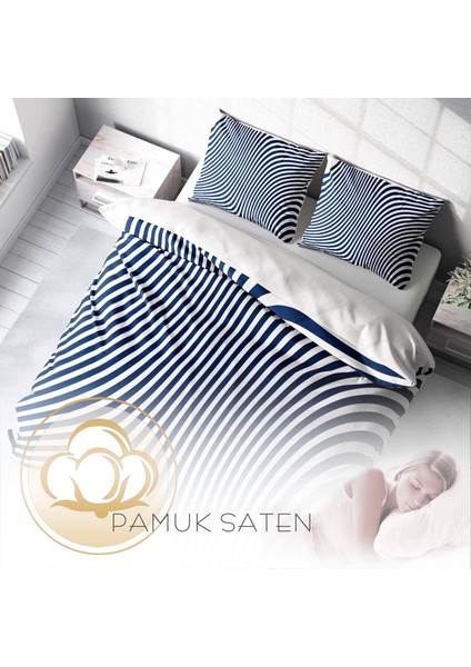 Blue Line 3D Pamuk Saten Çift Kişilik Nevresim Takımı