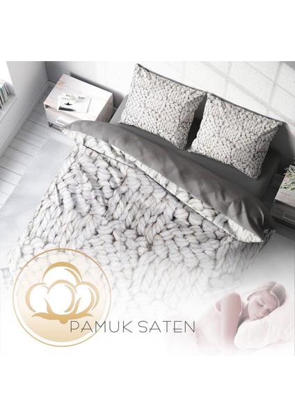 Örgü4 3D Pamuk Saten Çift Kişilik Nevresim Takımı