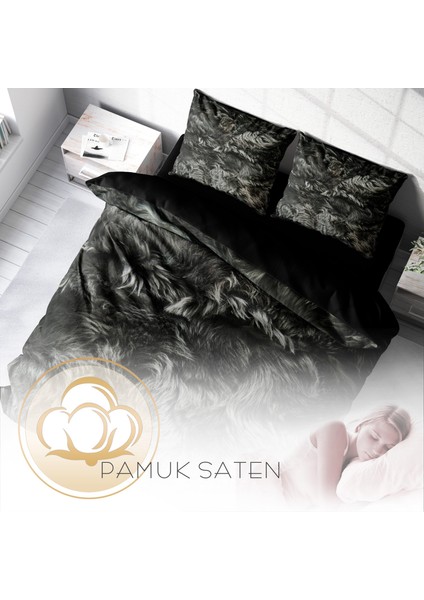 Dark Feather 3D Pamuk Saten Çift Kişilik Nevresim Takımı