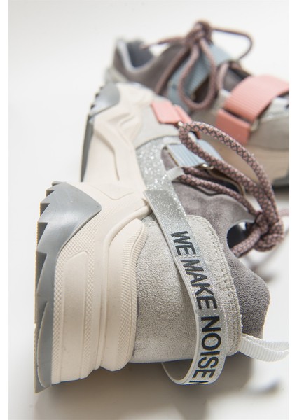 LULEN Buz Multi Sim Yazılı Cırtlı Kadın Spor Sneakers