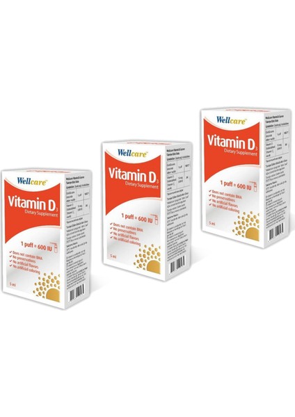 Vitamin D3 600 Iu 5 ml Sprey x 3 Adet