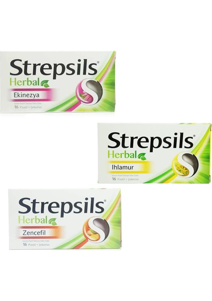 Herbal Zencefil 16 Pastil - Strepsils Herbal Ihlamur 16 Pastil - Strepsils Herbal Ekinezya 16 Pastil Seti
