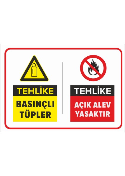 - Tehlike Basınçlı Tüpler Açık Alev Yasaktır Levhası - Dekote Malzeme 25X35Cm