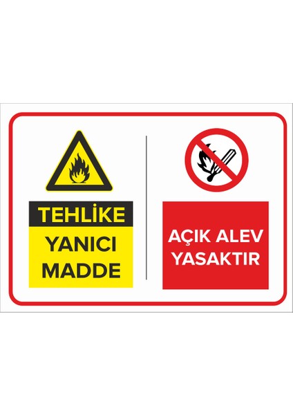 - Tehlike Yanıcı Madde - Açık Alev Yasaktır Levhası - Dekote Malzeme 25X35Cm