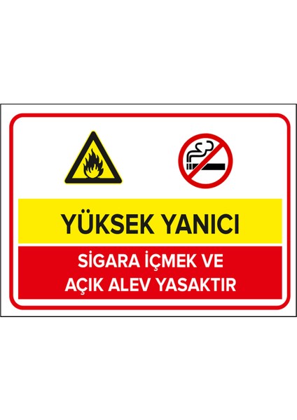 - Yüksek Yanıcı Sigara İçilmez Açık Alev Yasaktır Levhası - Dekote Malzeme 25X35Cm