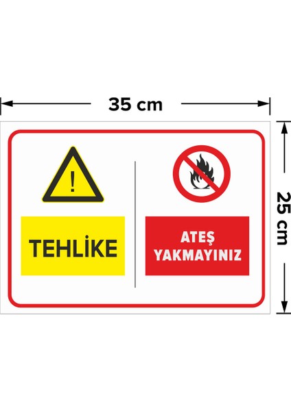 - Tehlike Ateş Yakmayınız Levhası - Dekote Malzeme 25X35Cm