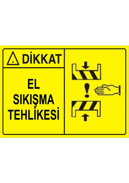 - Dikkat El Sıkışma Tehlikesi Levhası - Dekote Malzeme 25X35Cm