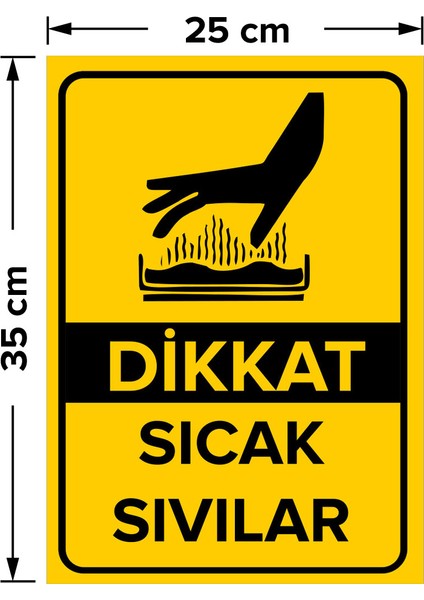 - Dikkat Sıcak Sıvılar Levhası - Dekote Malzeme 25X35Cm
