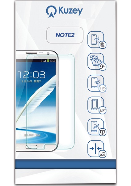 Samsung Galaxy Note 2 Temperli Ekran Koruyucu Cam Şeffaf