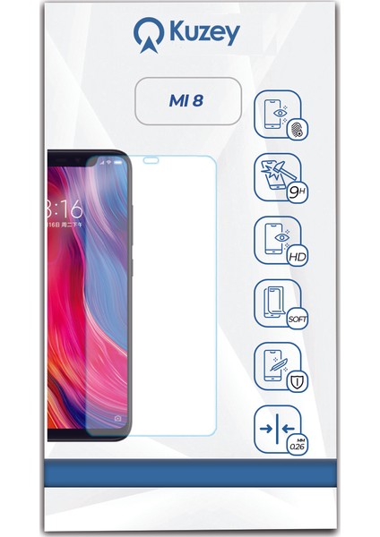 Xiaomi Mi 8 Temperli Ekran Koruyucu Cam Şeffaf