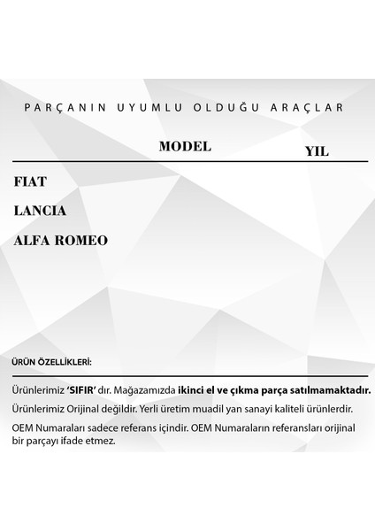 Fiat - Lancia- Alfa Romeo İçin Pedal Lastiği