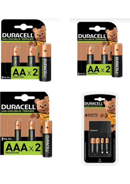 Cef 14 Şarj Cihazı  Şarj Edilebilir 2 adet  2500 mAh AA 4 adet 1300 mAh AA ve 4 adet 750 mAh AAA Pil Paketi