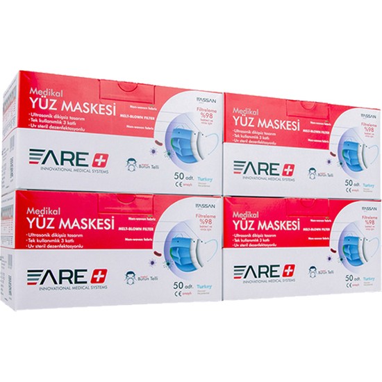 Are Cerrahi Maske Meltlown Filtreli Burun Telli FDA Onaylı 4 Kutu 200 Adet