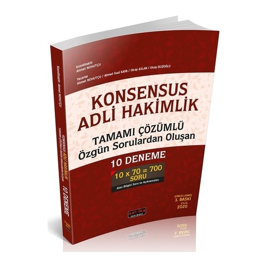 Konsensus Adli Hakimlik Tamamı Çözümlü ​özgün Sorulardan Oluşan 10 Deneme - Ahmet Nohutçu