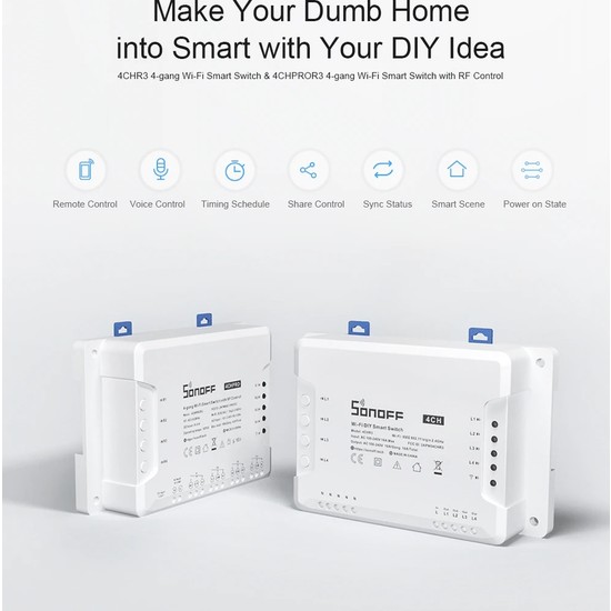 Sonoff 4ch pro r3 wi fi smart switch with rf control схема подключения