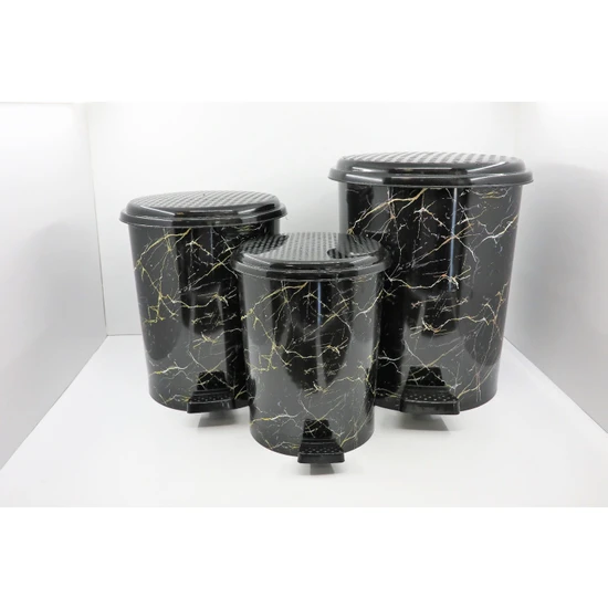 Elif Plastik 3'lü Siyah Granit Desenli Çöp Kovası Set