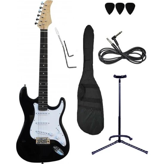 Müzikhane Siyah Elektro Gitar (Stant-Kılıf-Kablo-Pena)