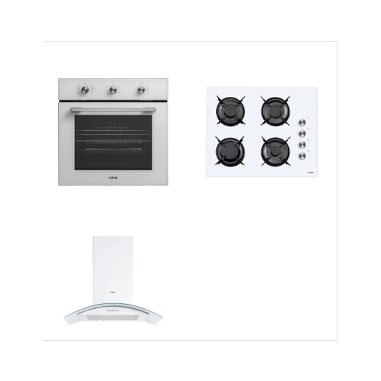 Vestel Beyaz Cam Ankastre Set (AF 6682 YB + AO 65104 B + AD  6011 B)