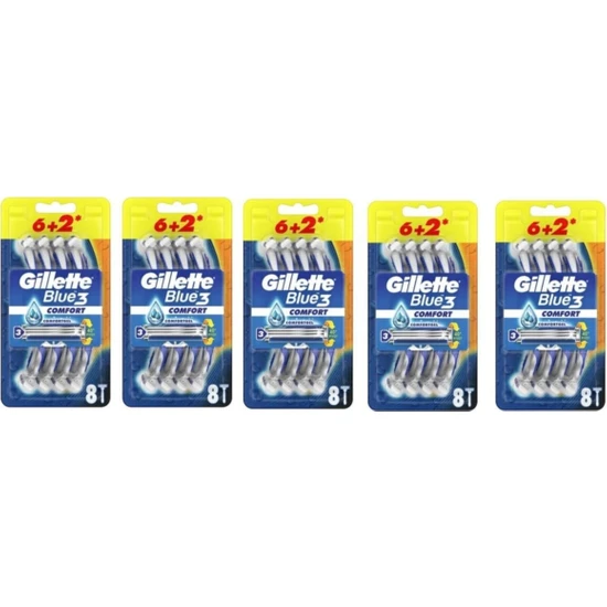 Gillette Blue3 Comfort Kullan-At Tıraş Bıçağı 8'Lİ x 5