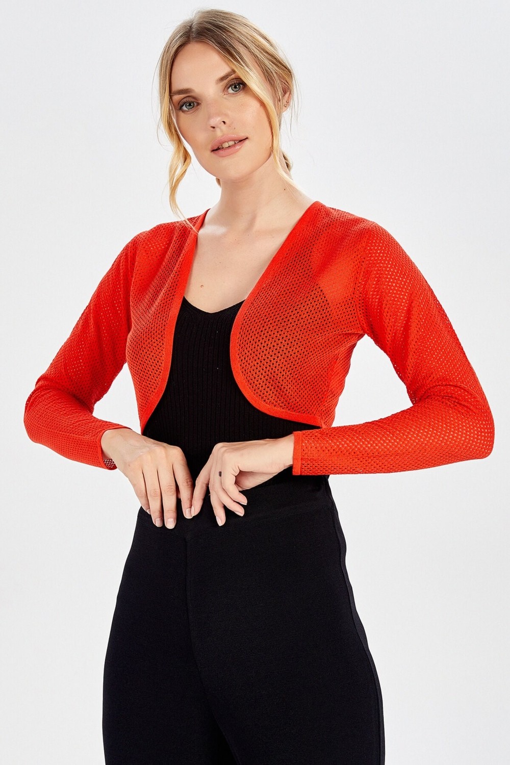 Peraluna BUTTERFLY BOLERO File Örgü Uzun Kol Triko Kadın Bolero - Turuncu görsel 4