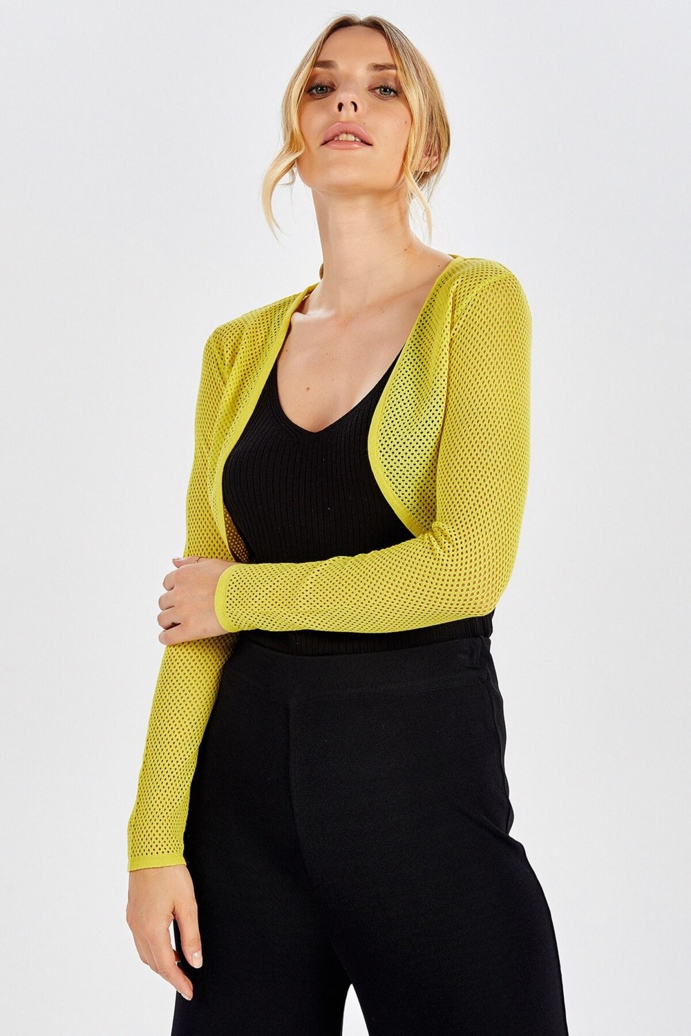 Peraluna BUTTERFLY BOLERO File Örgü Uzun Kol Triko Kadın Bolero - Sarı görsel 3