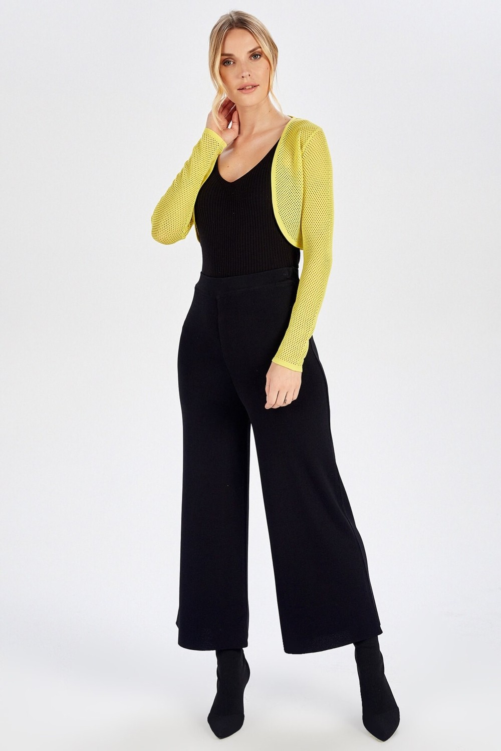Peraluna BUTTERFLY BOLERO File Örgü Uzun Kol Triko Kadın Bolero - Sarı görsel 5