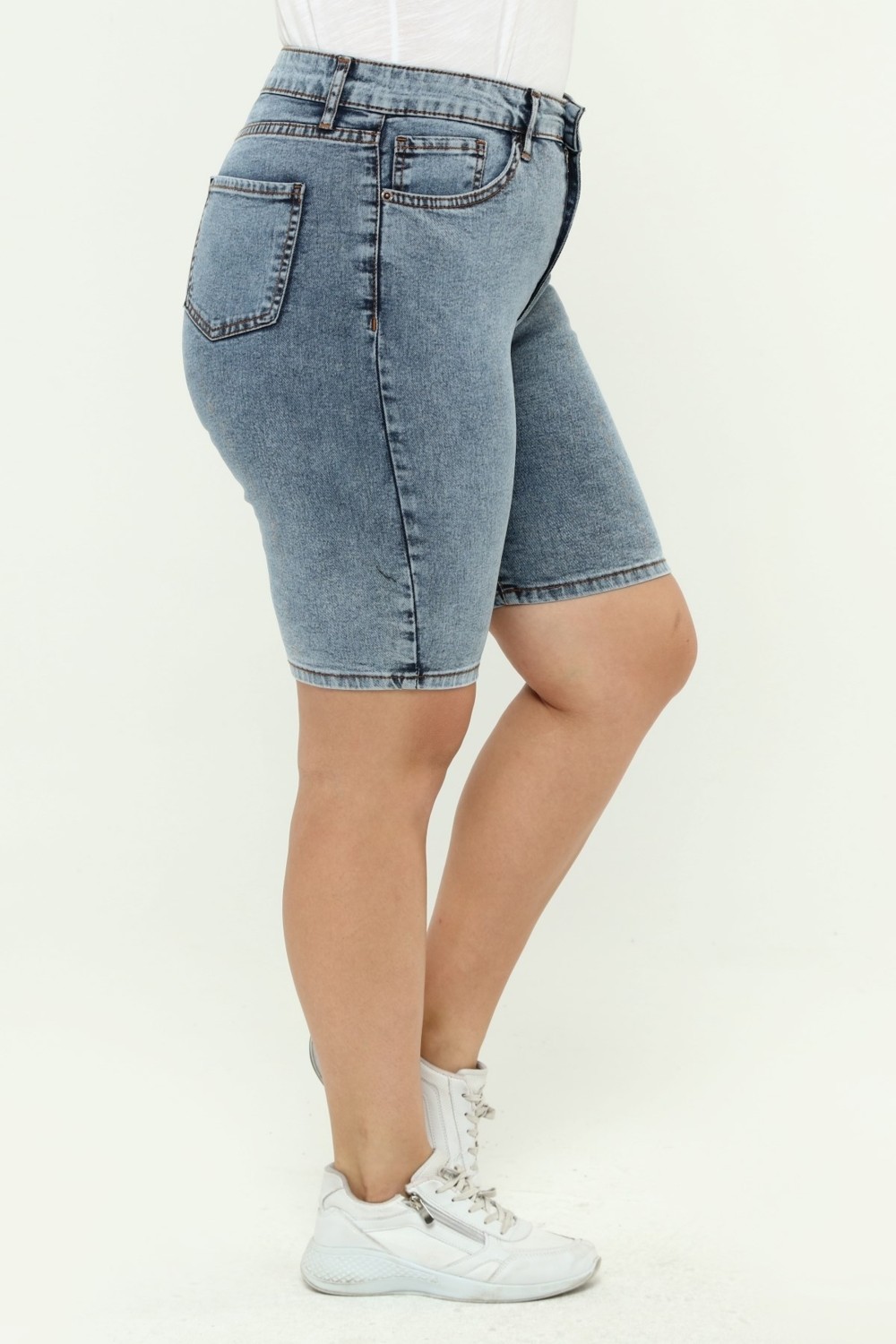 Cedy Denim CEDY DENİM KADIN BÜYÜK BEDEN YÜKSEK BEL LİKRALI SLİMFİT JEANS ŞORT-C606 görsel 4