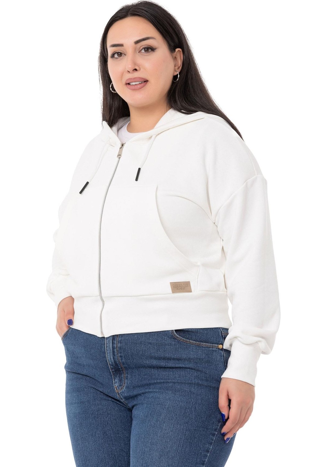 Disentis Modest Büyük Beden Kanguru Cepli Kapüşonlu Üç Iplik Kırmızı Sweatshirt görsel 5