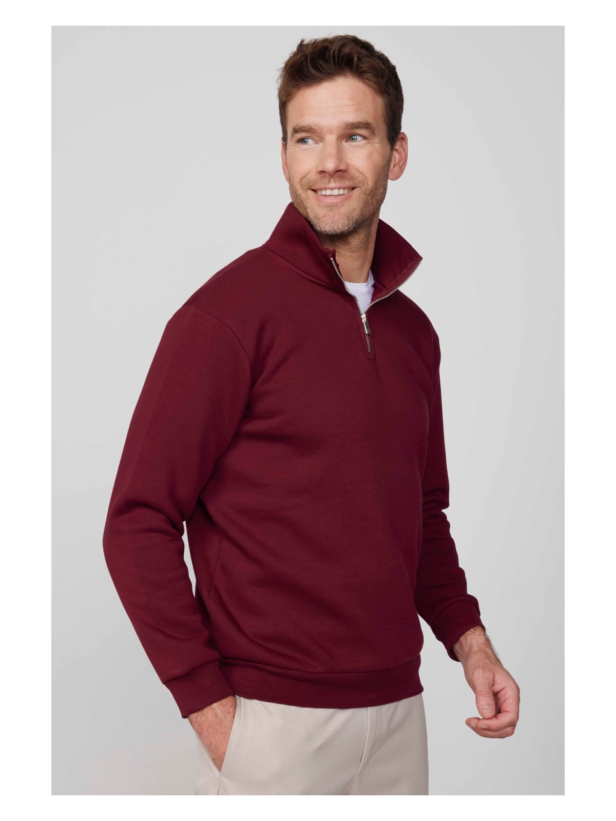 Tudors Unisex Relax Fit Rahat Kesim Pamuklu İçi Polarlı Yarım Fermuarlı Siyah Dik Yaka Sweatshirt - Görsel 5