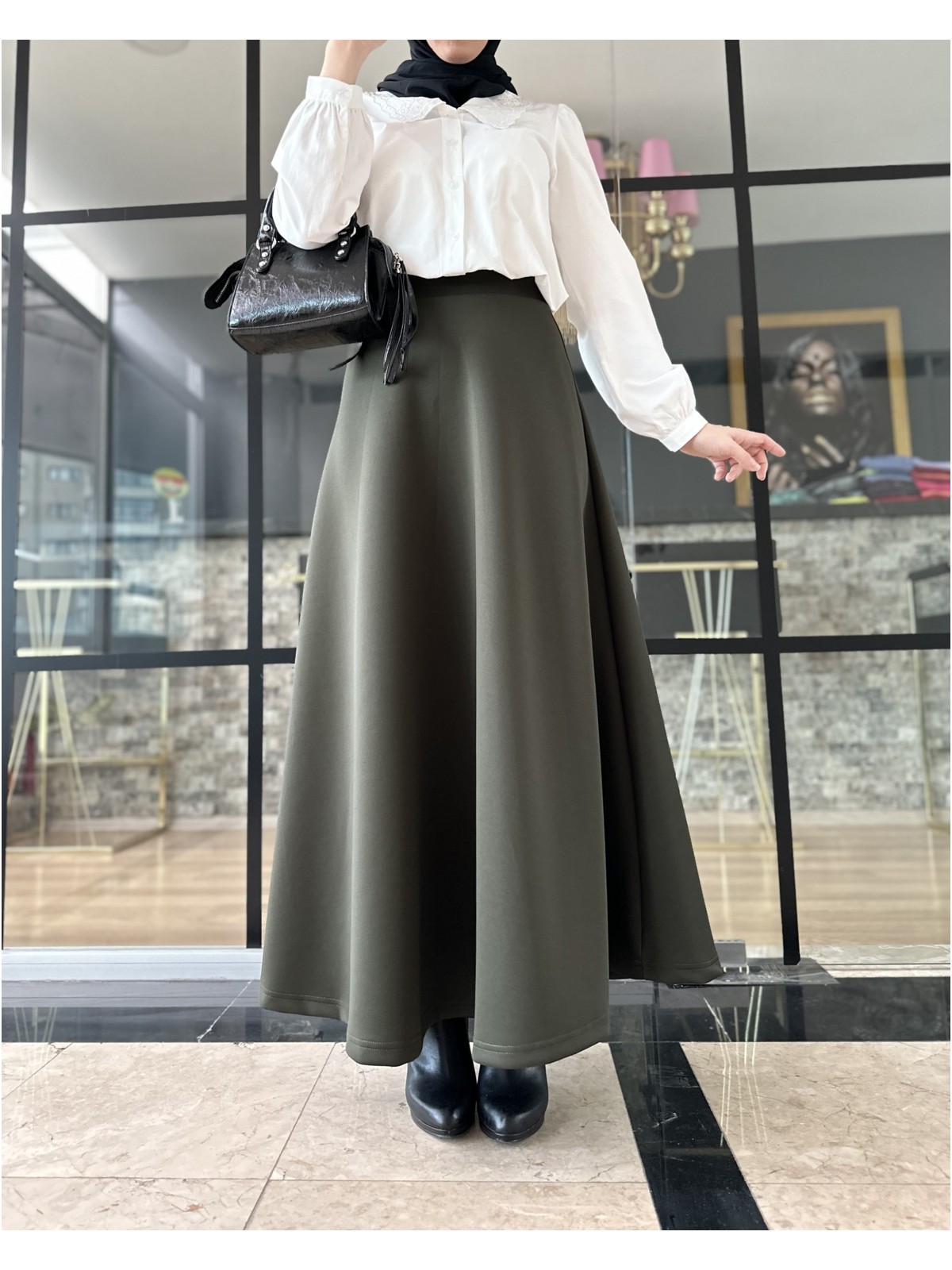 Twoinsis Scuba Uzun Kloş Etek Puf Scuba Kloş Etek Uzun Scuba Etek Tesettür Scuba Etek