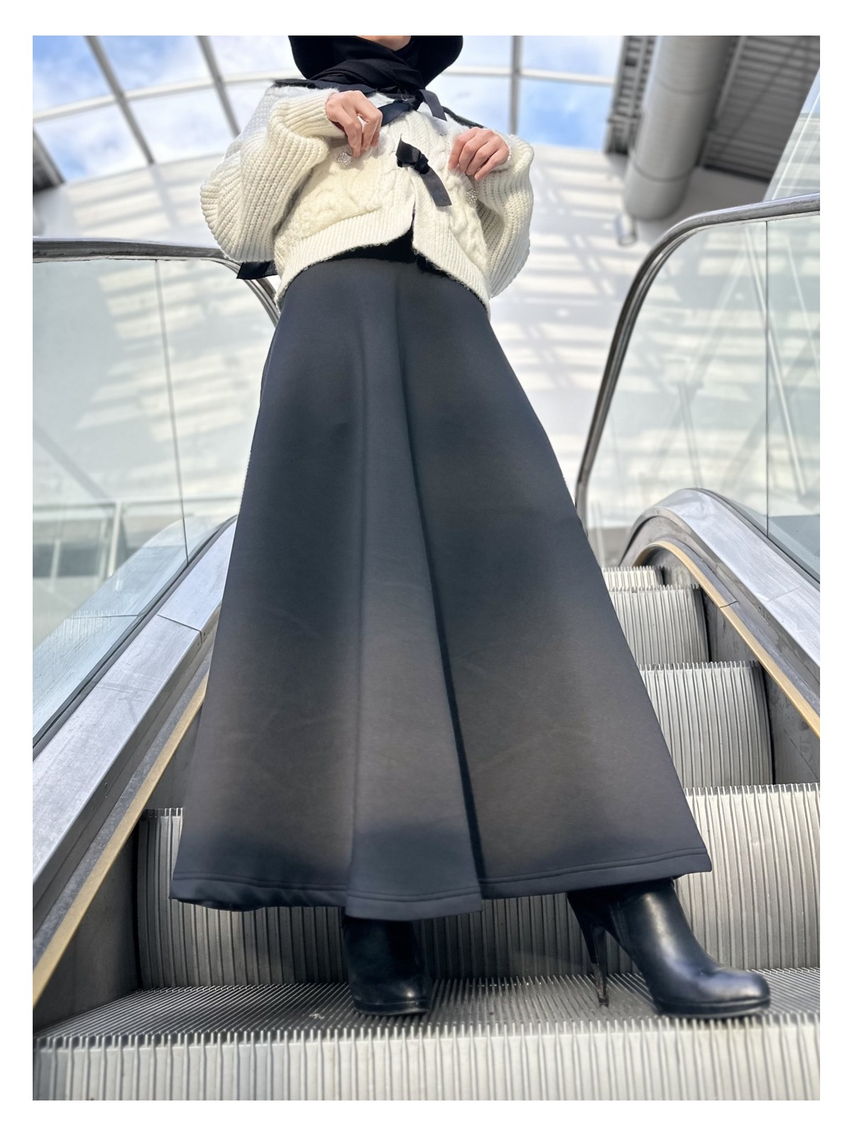 Twoinsis Scuba Uzun Kloş Etek Puf Scuba Kloş Etek Uzun Scuba Etek Tesettür Scuba Etek - Görsel 6