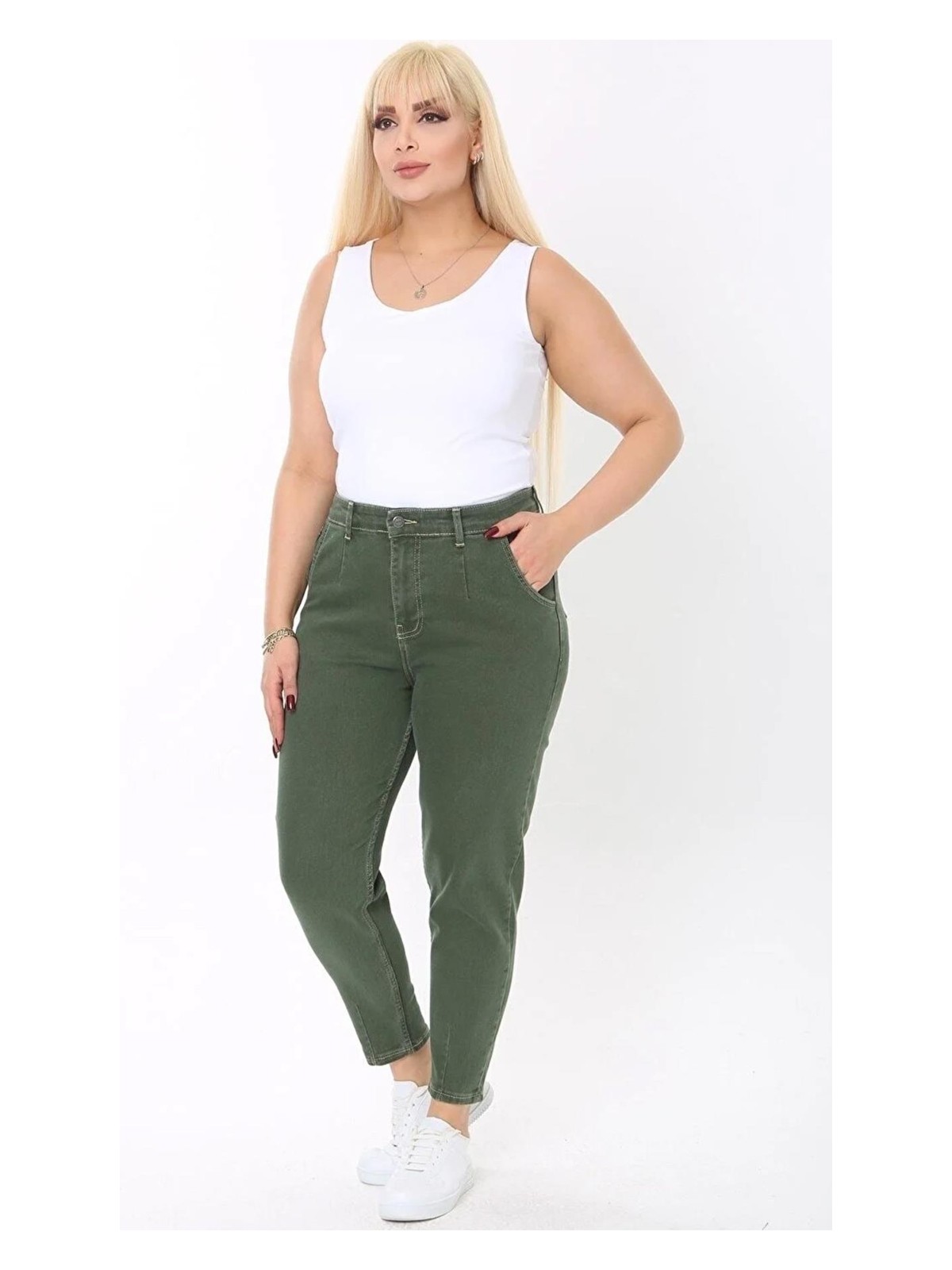 Cedy Denim Cedy Denım Kadın Büyük Beden Pileli Mom Jean Pantolon C600 - Görsel 8