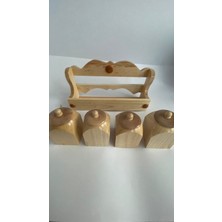 Ata Store Ahşap 4'lü El Yapımı Standlı Baharatlık Kaşıklı Set
