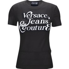 Versace Jeans Couture Bisiklet Yaka Baskılı Siyah Kadın T-Shirt 75HAHG02
